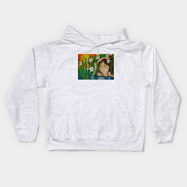 Narcissus and his reflection Kids Hoodie by Daphna Rosin